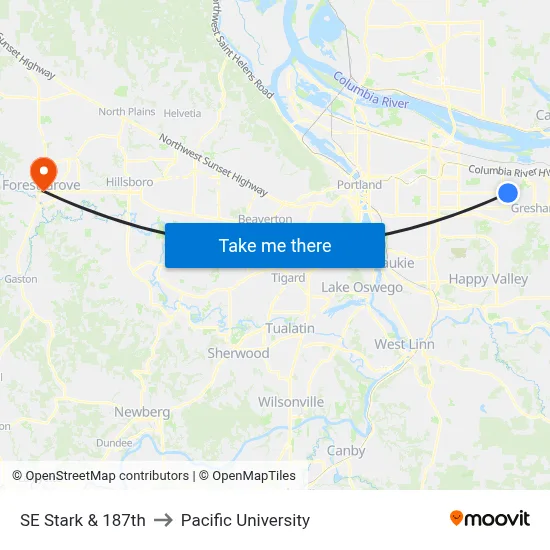 SE Stark & 187th to Pacific University map