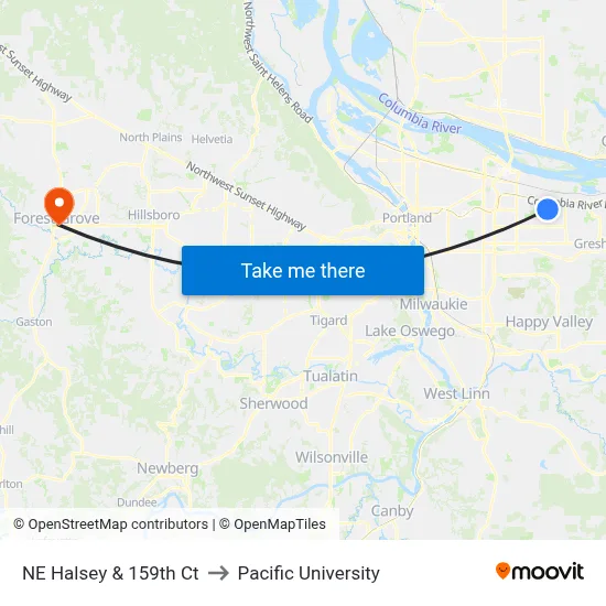 NE Halsey & 159th Ct to Pacific University map