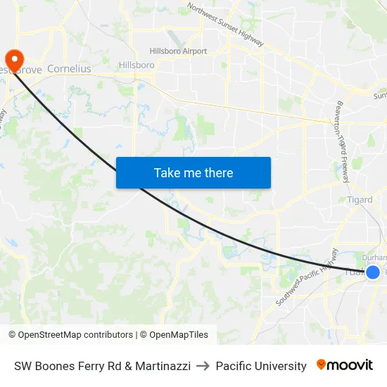 SW Boones Ferry Rd & Martinazzi to Pacific University map