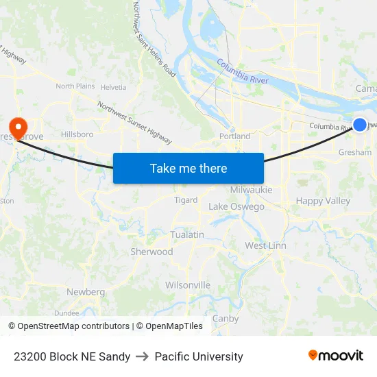 23200 Block NE Sandy to Pacific University map