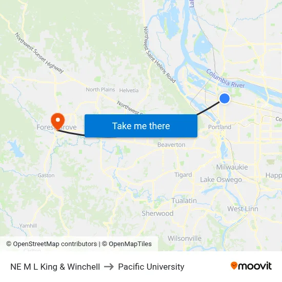 NE M L King & Winchell to Pacific University map