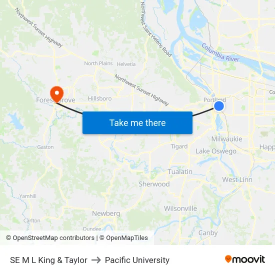 SE M L King & Taylor to Pacific University map