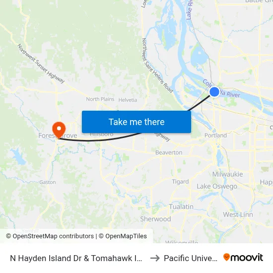 N Hayden Island Dr & Tomahawk Island Dr to Pacific University map