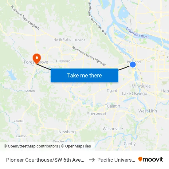 Pioneer Courthouse/SW 6th Avenue to Pacific University map