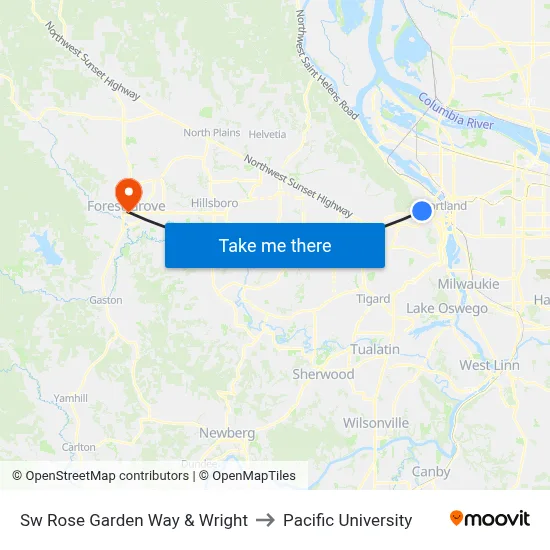 Sw Rose Garden Way & Wright to Pacific University map