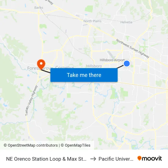 NE Orenco Station Loop & Max Station to Pacific University map