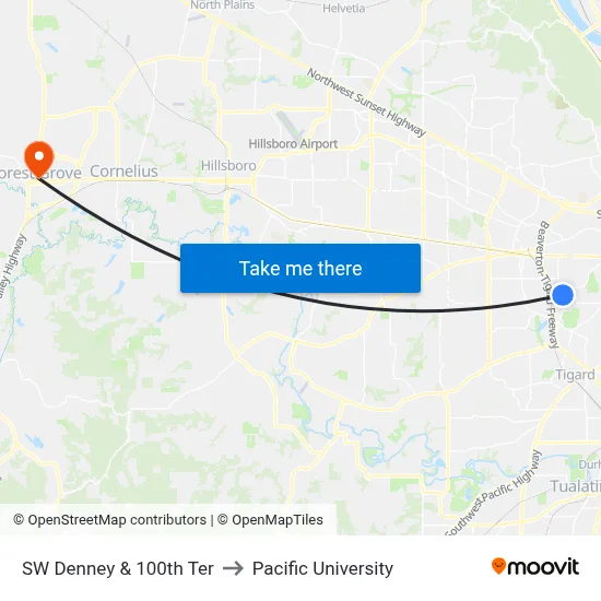 SW Denney & 100th Ter to Pacific University map