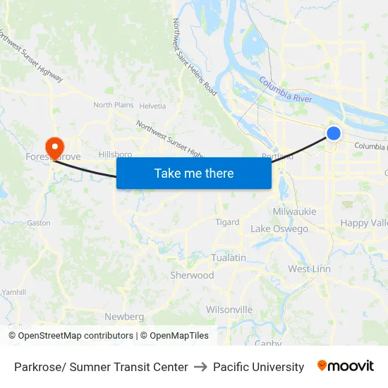 Parkrose/ Sumner Transit Center to Pacific University map