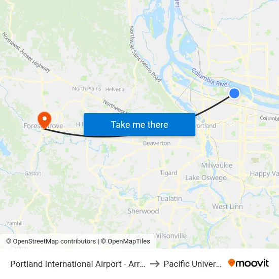 Portland International Airport - Arrivals to Pacific University map