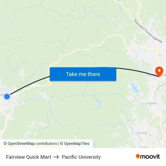 Fairview Quick Mart to Pacific University map