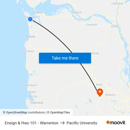 Ensign & Hwy 101 - Warrenton to Pacific University map