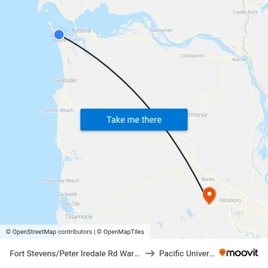 Fort Stevens/Peter Iredale Rd Warrenton to Pacific University map