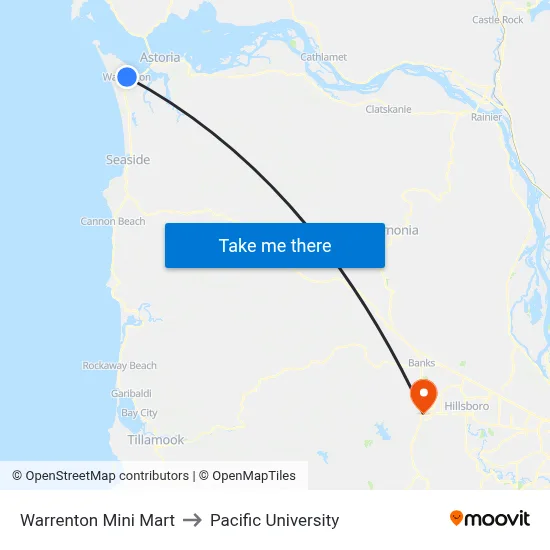 Warrenton Mini Mart to Pacific University map