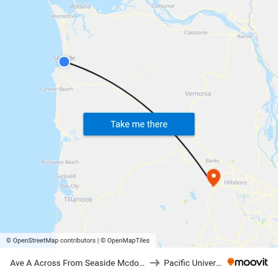 Ave A Across From Seaside Mcdonalds to Pacific University map