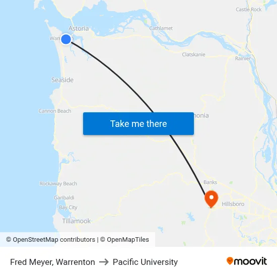 Fred Meyer, Warrenton to Pacific University map