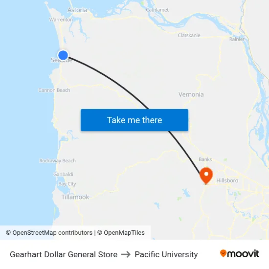 Gearhart Dollar General Store to Pacific University map