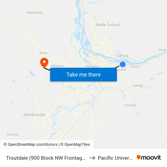Troutdale (900 Block NW Frontage Rd) to Pacific University map