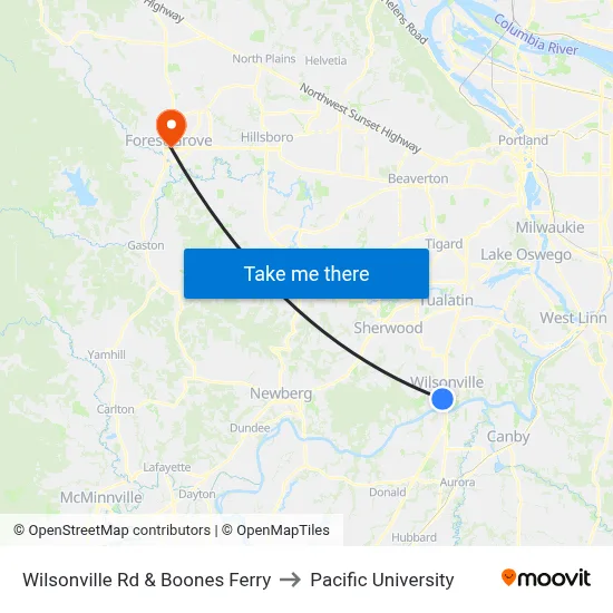 Wilsonville Rd & Boones Ferry to Pacific University map