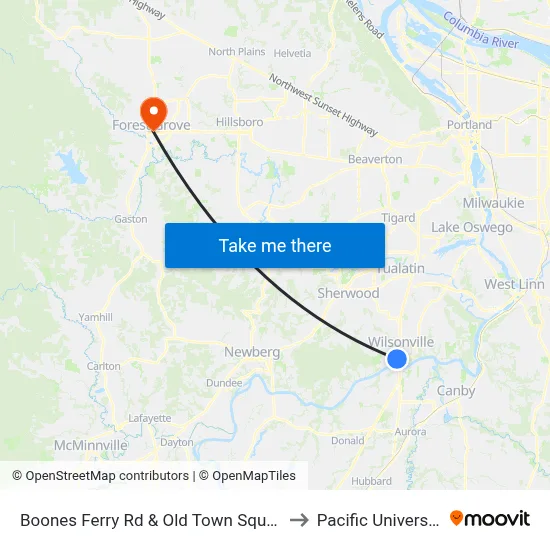 Boones Ferry Rd & Old Town Square to Pacific University map