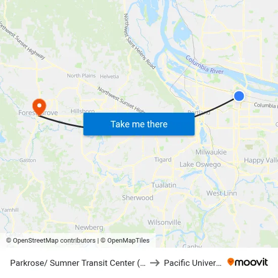 Parkrose/ Sumner Transit Center (East) to Pacific University map