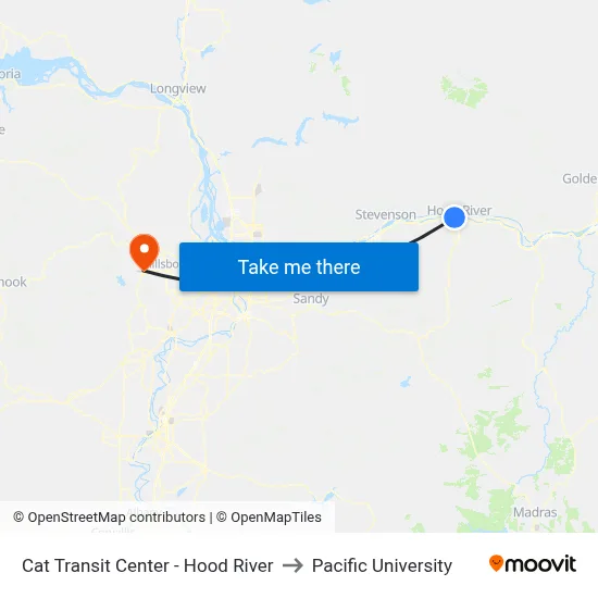 Cat Transit Center - Hood River to Pacific University map