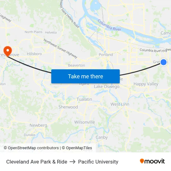 Cleveland Ave Park & Ride to Pacific University map