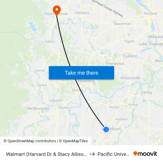 Walmart (Harvard Dr & Stacy Allison Way) to Pacific University map