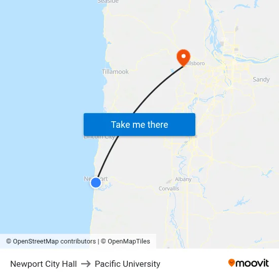 Newport City Hall to Pacific University map
