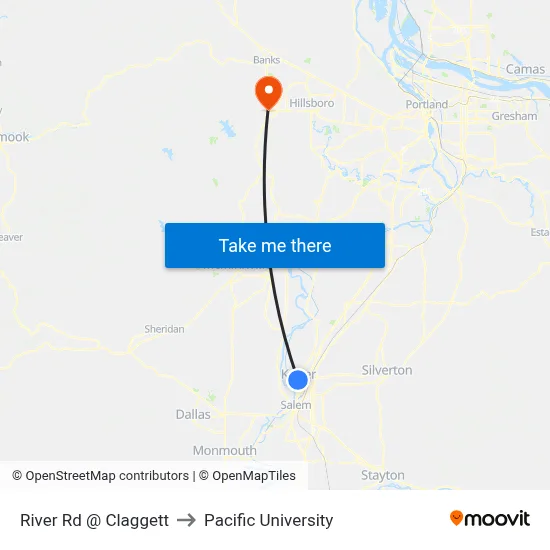 River Rd @ Claggett to Pacific University map