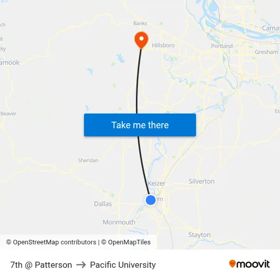 7th @ Patterson to Pacific University map
