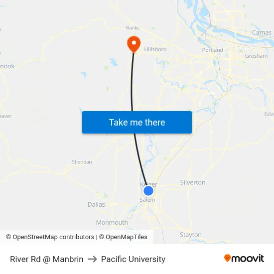 River Rd @ Manbrin to Pacific University map