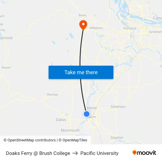 Doaks Ferry @ Brush College to Pacific University map