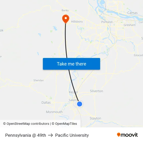 Pennsylvania @ 49th to Pacific University map