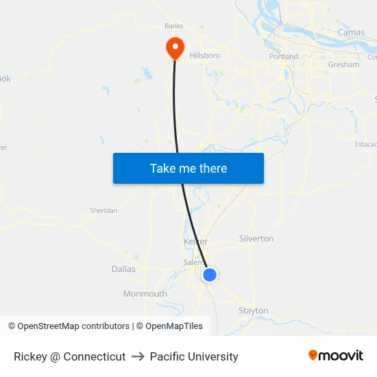 Rickey @ Connecticut to Pacific University map