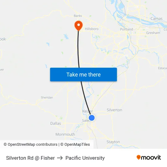 Silverton Rd @ Fisher to Pacific University map