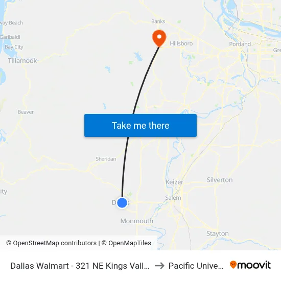 Dallas Walmart - 321 NE Kings Valley Hwy to Pacific University map