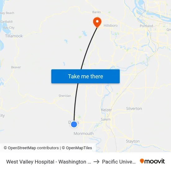 West Valley Hospital - Washington @ Lyle to Pacific University map