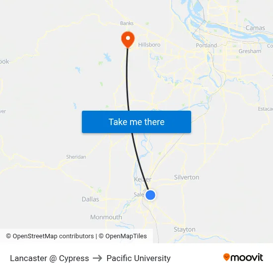 Lancaster @ Cypress to Pacific University map