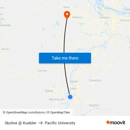 Skyline @ Kuebler to Pacific University map