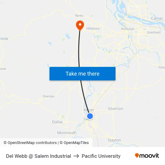 Del Webb @ Salem Industrial to Pacific University map