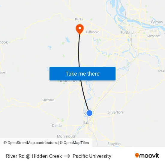 River Rd @ Hidden Creek to Pacific University map