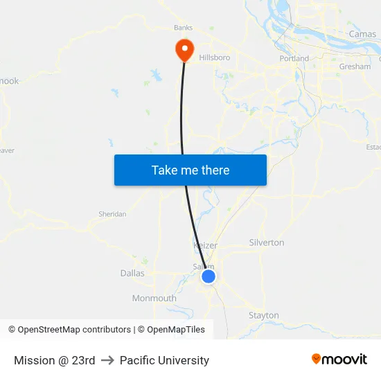 Mission @ 23rd to Pacific University map