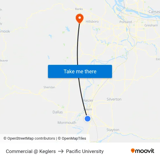 Commercial @ Keglers to Pacific University map
