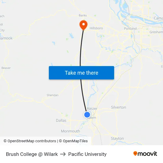 Brush College @ Wilark to Pacific University map