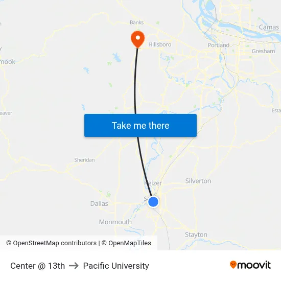 Center @ 13th to Pacific University map