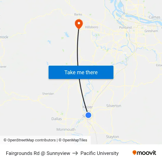 Fairgrounds Rd @ Sunnyview to Pacific University map