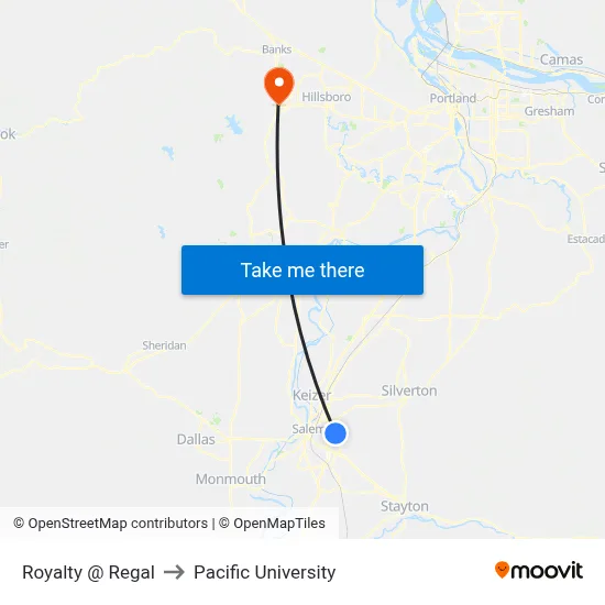 Royalty @ Regal to Pacific University map
