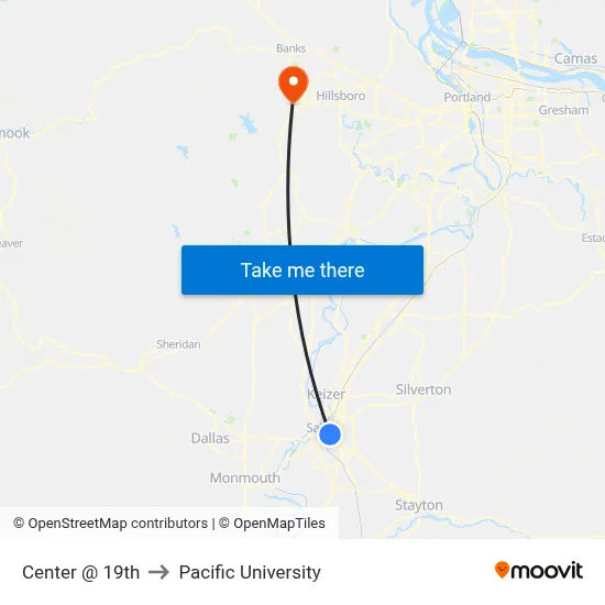 Center @ 19th to Pacific University map
