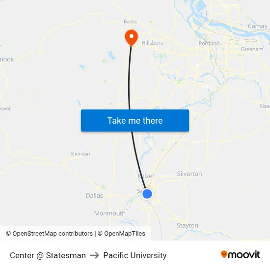 Center @ Statesman to Pacific University map