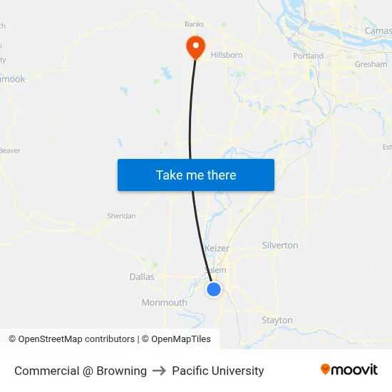 Commercial @ Browning to Pacific University map